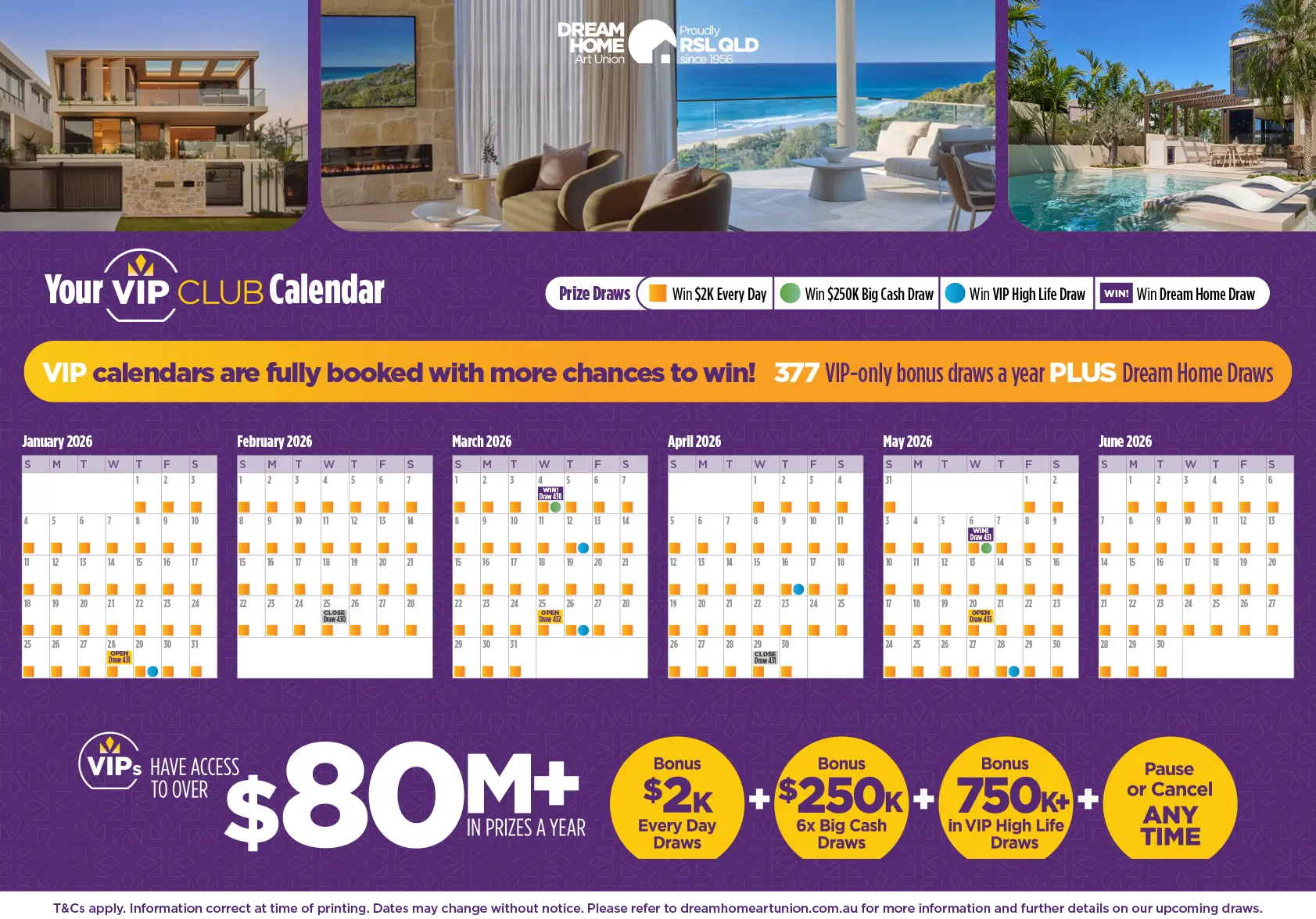 Dream Home Art Union Draw Calendar