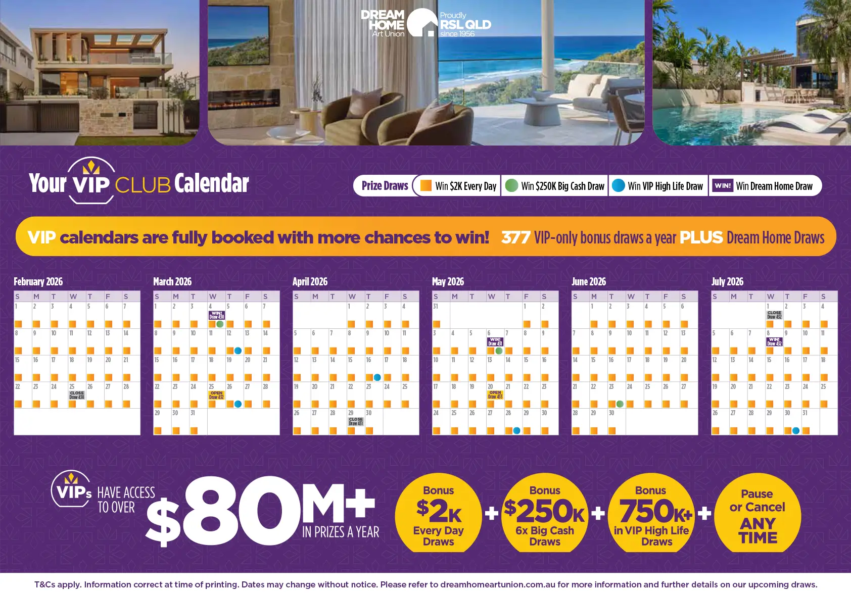 Dream Home Art Union Draw Calendar